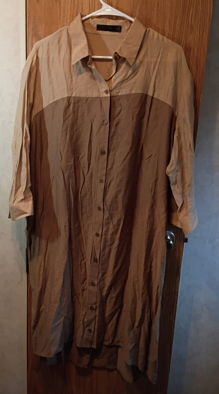The Limited Colorblock Shirt Dress XL Neutral Button Front Tunic Workwear